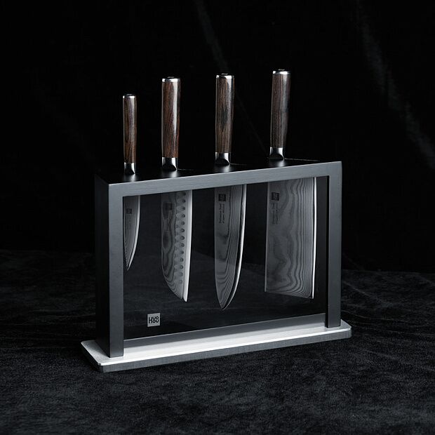 Набор ножей из дамасской стали Huo Hou Set of 5 Damascus Knife Sets (4 ножа  подставка) - 7